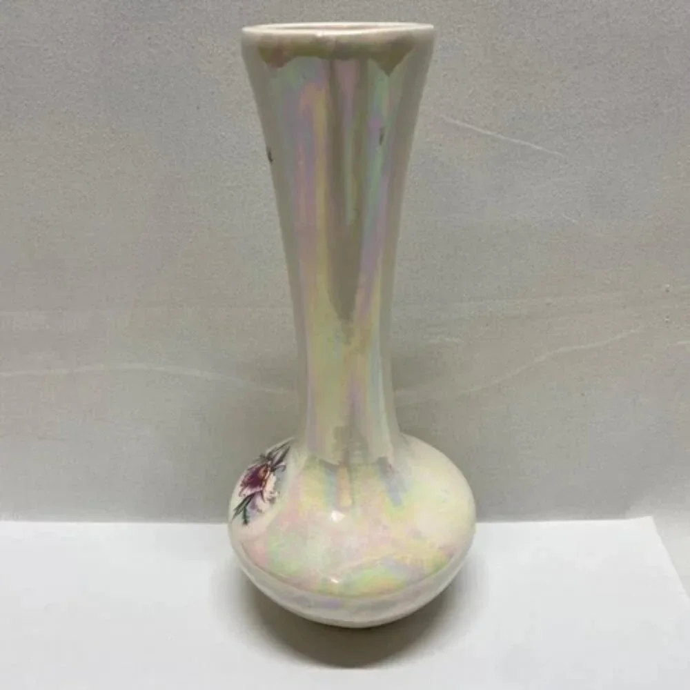 Hawaii Flower Vase Pearl Iridescent Ceramic Purple Hawaiin Iris Orchid‎ 7.5